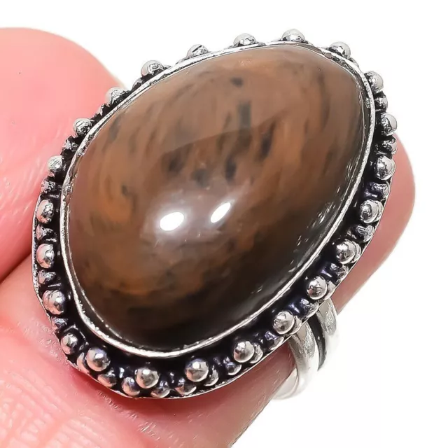 Bague en argent sterling 925 pierre précieuse naturelle en obsidienne faite...