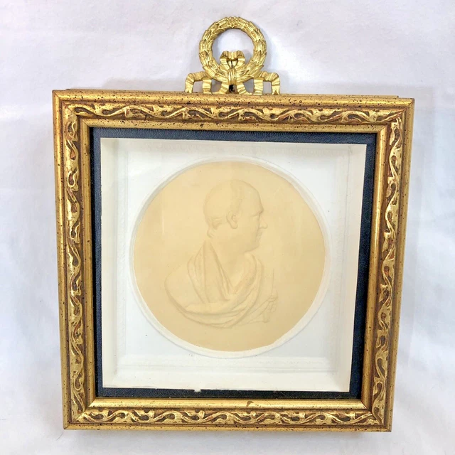 Antique Framed Cameo Wall Roman Man Raised Relief Bust Silhouette