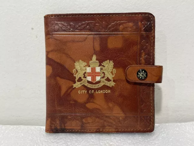 Vintage City Of London Domine Dirige Brown Leather Bifold Wallet ~ Coins & Card