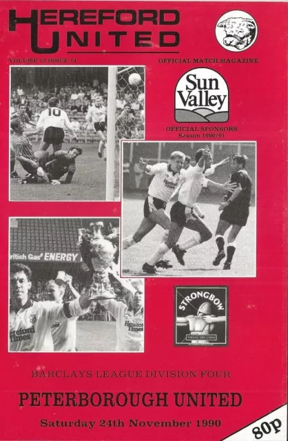 Football Programme HEREFORD UNITED v PETERBOROUGH UNITED Nov 1990