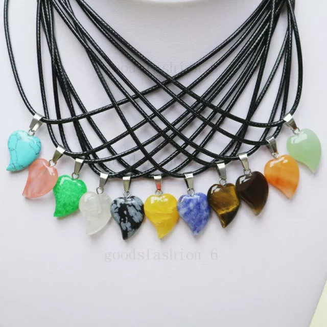 Wholesale lots 50pcs Heart Natural Gemstone stone Beads Pendants Jewelry FREE
