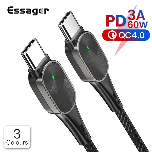Essager USB C to USB C Cable 60W PD QC4.0 Fast Charge. 1m 2m