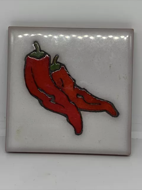 VTG Italian Italy 4” Clay TILE  TRIVET No 94 Hand Painted Peppers
