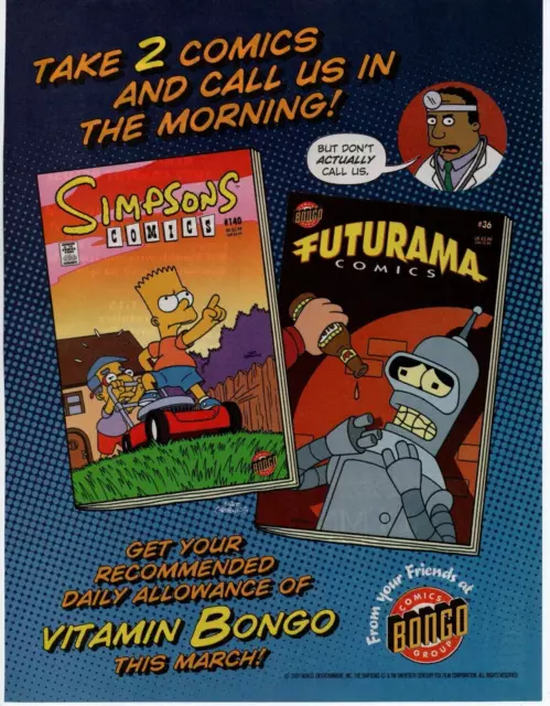 2008 BONGO Comic Book Promo PRINT AD ART - SIMPSONS & FUTURAMA