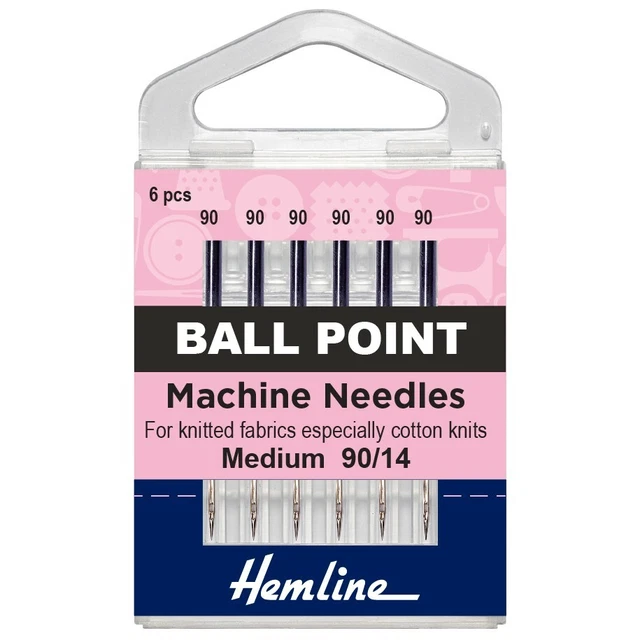 Agujas de máquina de coser Hemline punta de bola mediana pesada 90/14 6 piezas