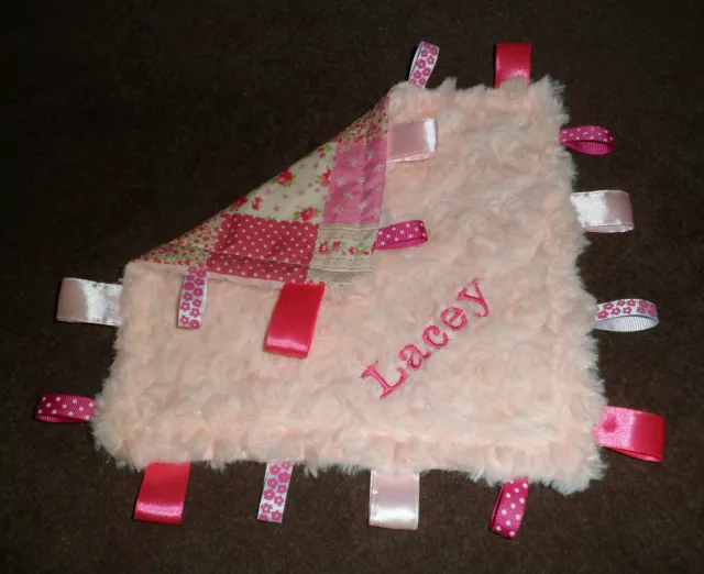 Personalised Pink Patchwork Baby Taggy Blanket Comfort Comforter Gift Many Sizes