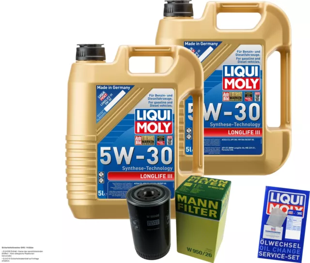 Mann-Filter Kit Cambio Aceite 10L LIQUI MOLY Longlife III 5W-30 MLM-9785386 3