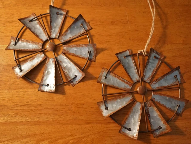 2 Amish Windmill Ornament Vintage Rustic Country Primitive Farm Farmhouse Decor