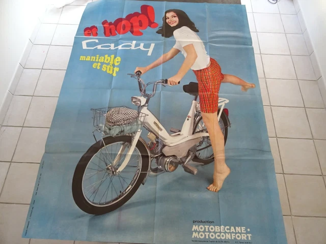 ancienne GRANDE affiche publicitaire MOTOBECANE MOTOCONFORT CADY  advertise 1968