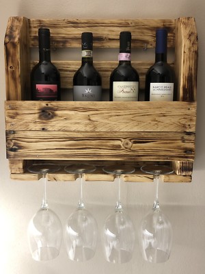large Barnwood Brown Altro Montaggio a parete 12 porta bicchiere di vino da parete in legno Inverted calici di visualizzazione 