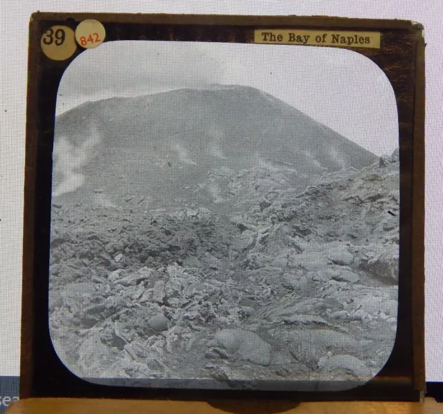 Antique Glass Slide Mount Vesuvius Bay Of Naples italy  Magic Lantern