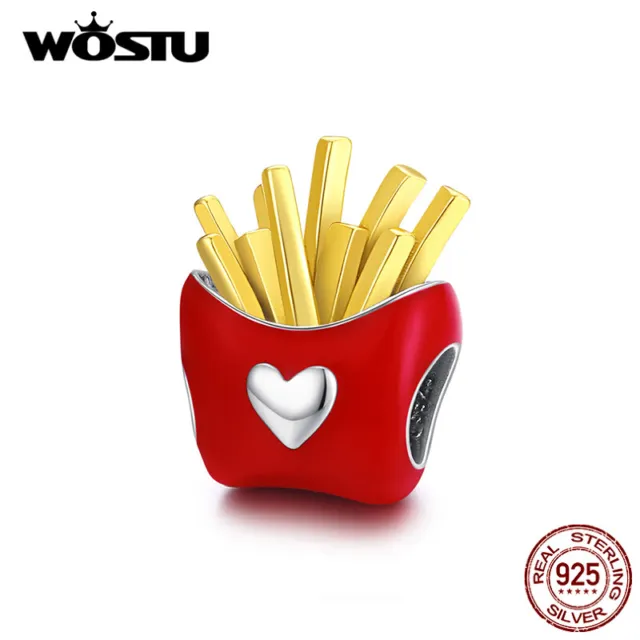 Wostu Soild S925 Sterling Silver Delicious Fries Food Charms Jewelry Women Kids