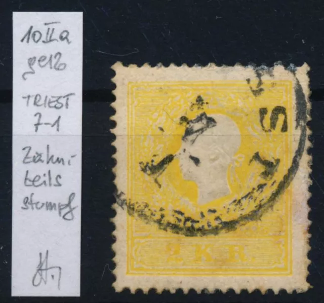 ÖSTERREICH 1858 2kr, gelb, Type II. ZENTRIERT! TRIEST (Kü) STRAKOSCH Bestimmung!