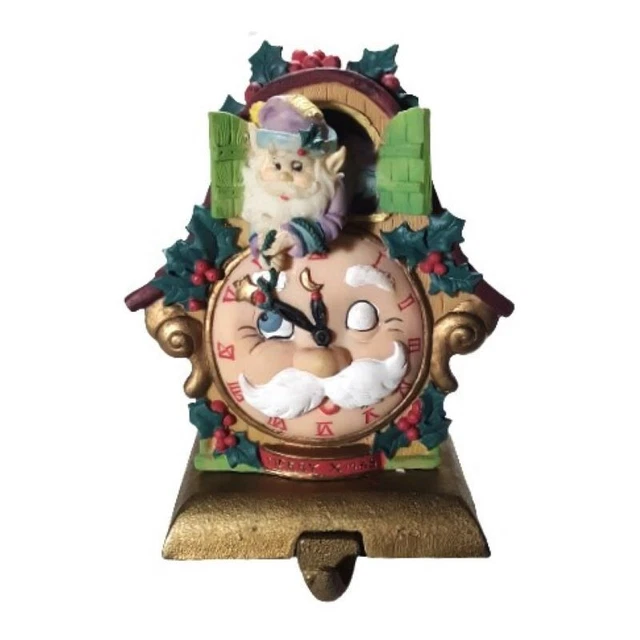 Vintage Heritage Santa Claus Sun & Moon Clock Face Hand Painted Stocking Holder