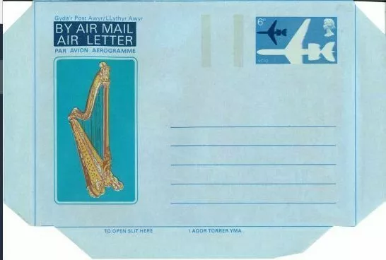 GB Briefmarken Aerogramm/Luftbuchstabe APS26 - 6p Harfe, Musik, Coracle walisische Ausgabe 1974