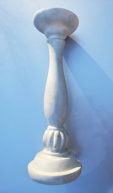 ELEMENTS X Large Pillar Candle Holder Resin Rustic Off White Ornate Decor Vtg