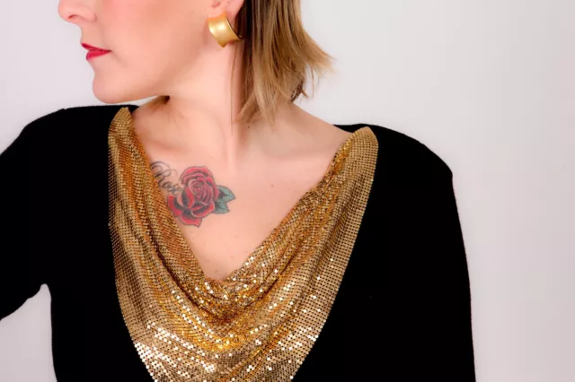 80s designer vintage black & gold chain mail wiggle bodycon dress Andrea Jovine 2