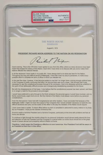 President Richard Nixon Signed Souvenir Resignation Speech PSA/DNA Slabbed