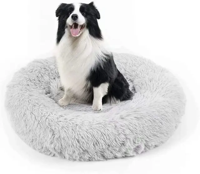 Dog Bed, Cat Calming Bed, Faux Fur Pillow Pet Donut Cuddler round Plush Bed for
