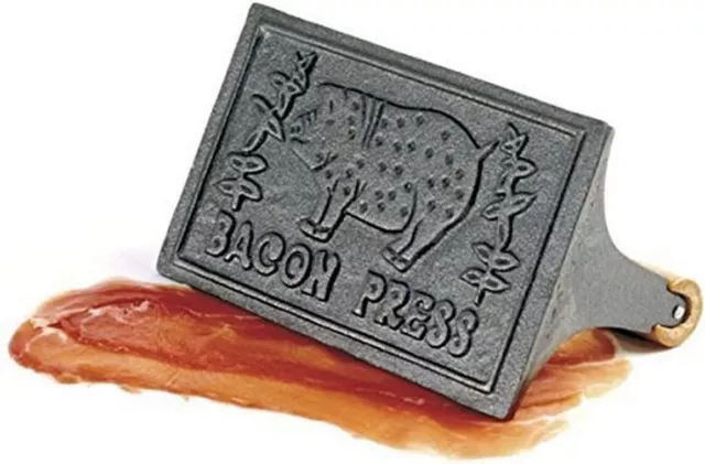 Bacon Press Cast Iron Wood Handle Grill Pressing Steak Cooking Burger Ham BBQ US