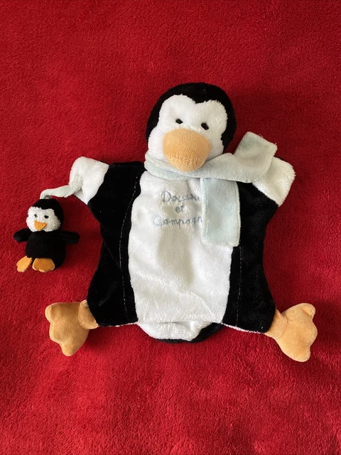 🇫🇷 Doudou marionnette pingouin + bébé noir blanc DOUDOU & COMPAGNIE TTBE