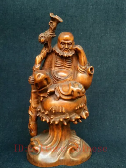 H 6.5 in Old Chinese Boxwood Hand Carved Bodhidharma Buddha Statue Decoration