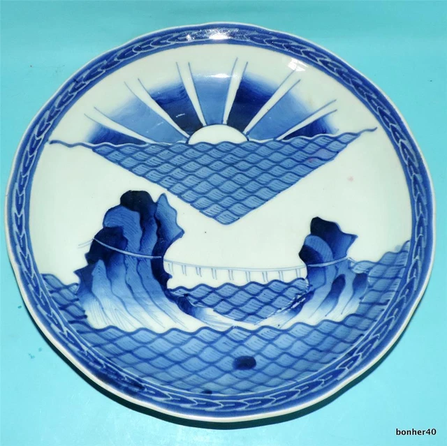 Japanese Porcelain Antique Arita Edo Blue White Charger