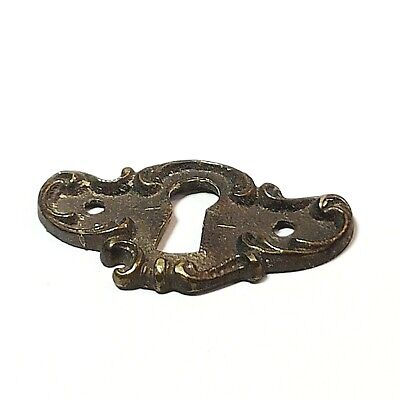 Vintage Ornate Brass Skeleton Key hole Escutcheon Salvage Hardware 1 5/8" 2