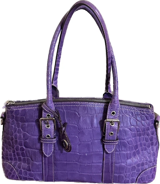 DOONEY & BOURKE NILE COLLECTION Purple Croc Embossed Leather Barrel Shoulder Bag