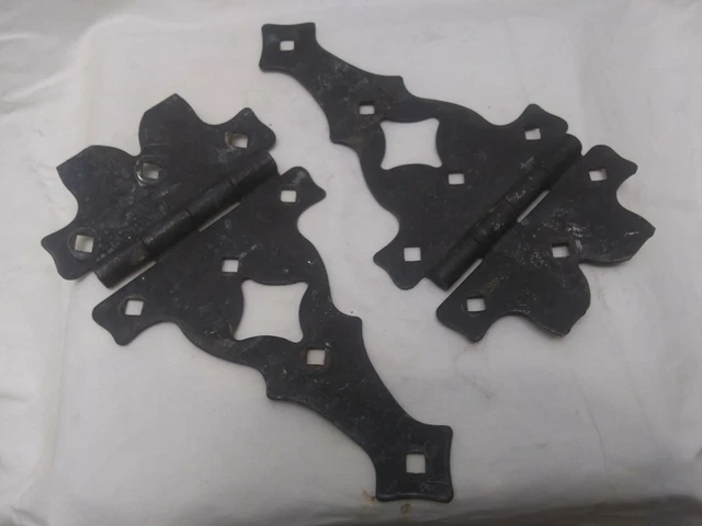 2 Large Antique Gate T Hinges 6" x 11" Old Hammered Iron