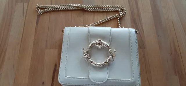 Wunderschöne Creme weiße Handtasche mit Goldapplikation und -kette KETTE ** NEU