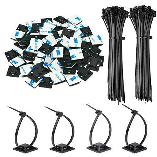 200 Pack 3/4" Zip Tie Adhesive Mounts Self Adhesive Cable Tie Base Holders wi...