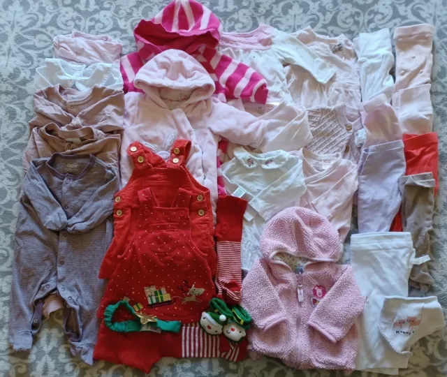 Bundle Of Girls Newborn Clothes Inc Babygrows Tops Leggings cardi Xmas Items ++
