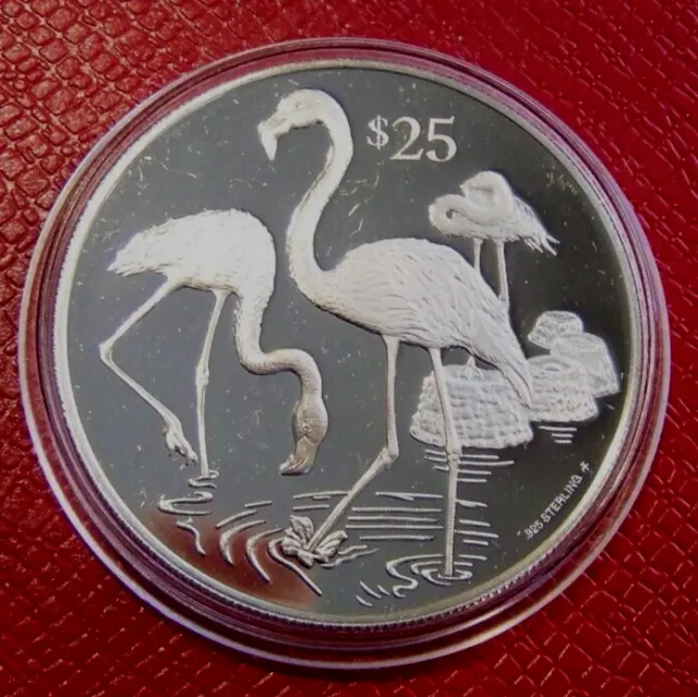 1993 British Virgin Islands $25 Silver Proof-Flamingos-Endangered Wildlife-Rare