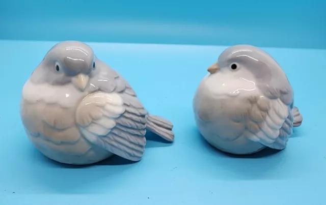 Vintage Otagiri Puffy Birds Set of 2 Gray and White Porcelain Figures Fluffy