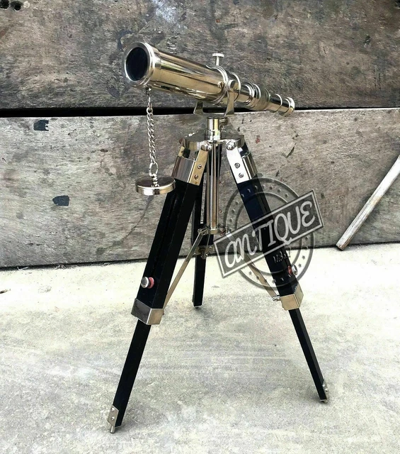 Vintage Brass Handwork Wooden Tripod Decorative Telescope Gift Item