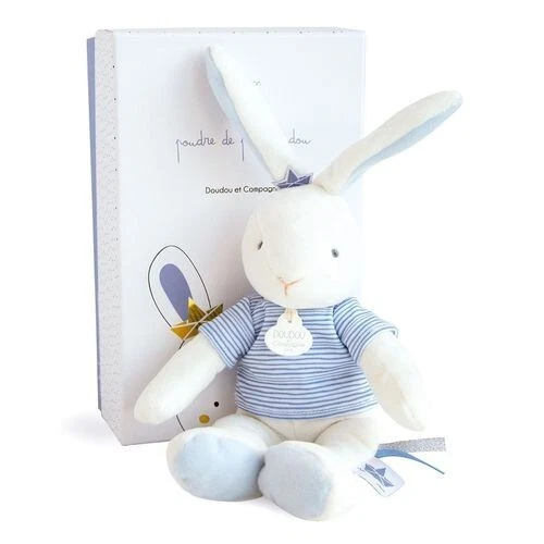Doudou et compagnie Lapin Bleu Matelot Pull rayure blanc - Poudre de Perlidoudou