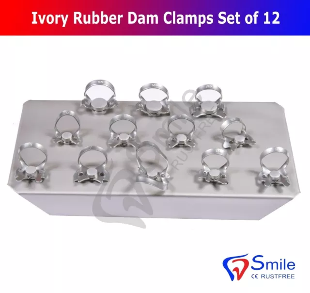 Ivoire Rubber Dam Clamps Reconstituant Endodontique Serrage Ensemble De 12