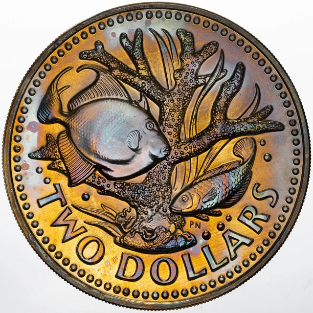 1978 Barbados 2 Dollars Proof Gem Toned Color Bu Unc Flawless Golden Blue (Dr)