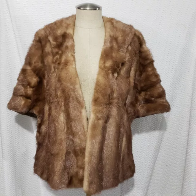 Vtg Evans Furs Genuine Mink Fur Shoulder Stole Cape  Shawl Wrap Tan Brown