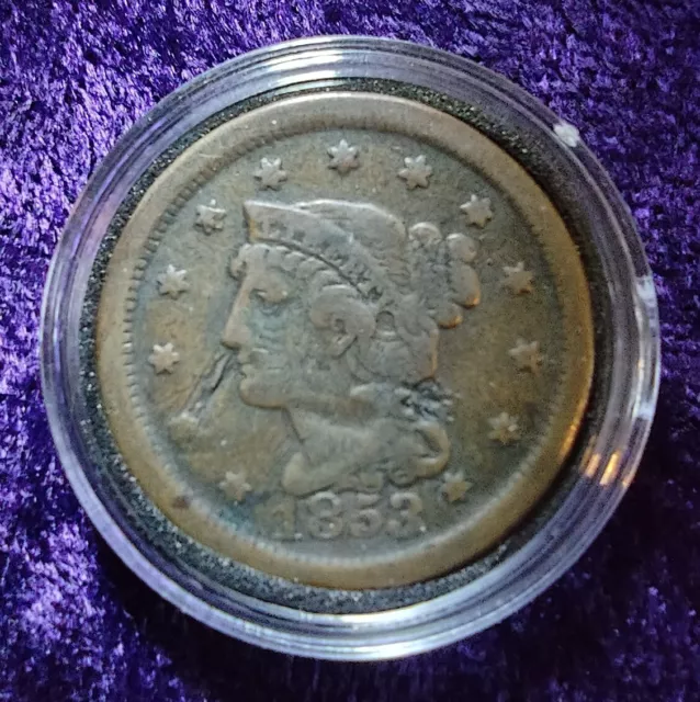 1853 1c Braided Hair Large Cent Extra Fine Details Stunning Coin!