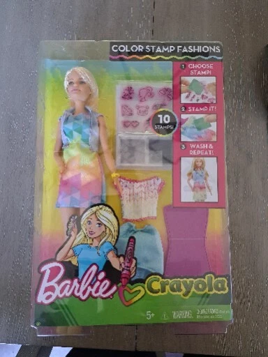 BARBIE CRAYOLA COLOUR Stamp Fashion Set Collectible Doll NEW