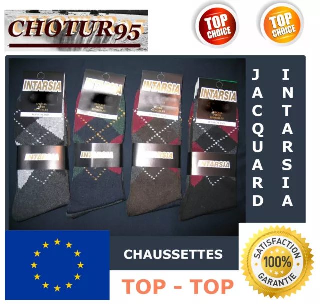 LOT DE 6 A 48 PAIRES DE CHAUSSETTES JACQUARD / INTARSIA - COTON - 39/42 ou 43/46