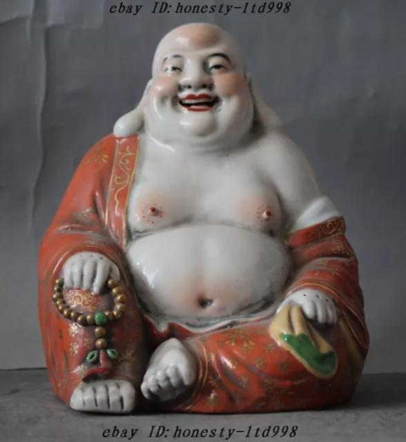 China Buddhism Wucai Old Porcelain Money Bag Wealth Happy laugh Maitreya Buddha