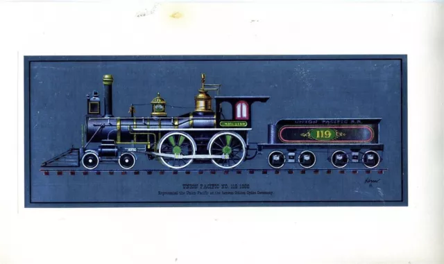 Union Pacific No 119 Golden Spike Historic Locomotives Color Etch Print by Kern