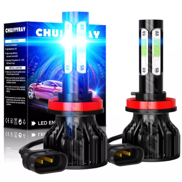 4-Sides LED Headlight Bulbs H11 High Low Beam Bright Ice Blue 8000K