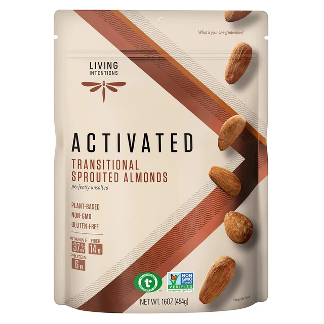 Living Intentions Sprouted Transitional Almonds, Nongmo, Gluten Free, Vegan, Pal