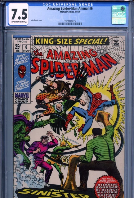 1969 Marvel Amazing Spider-Man Annual #6 Sinister Six Appearance Cgc 7.5 Ow-W