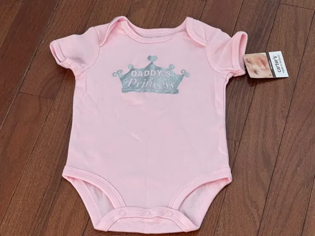 New Carters Daddys Little Princess Glitter Crown Pink Bodysuit Size 6 months