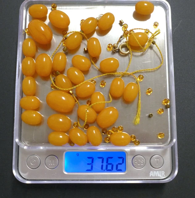 Loose Bakelite? Faux Butterscotch Amber Olive Beads Swirl Marble Faturan
